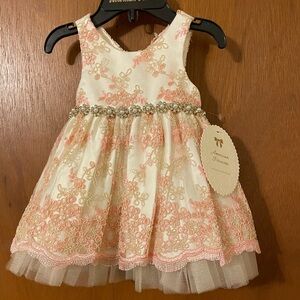 NWT American Couture Princess Dress Pearl Bead Lace baby Girl 6m pink Wedding